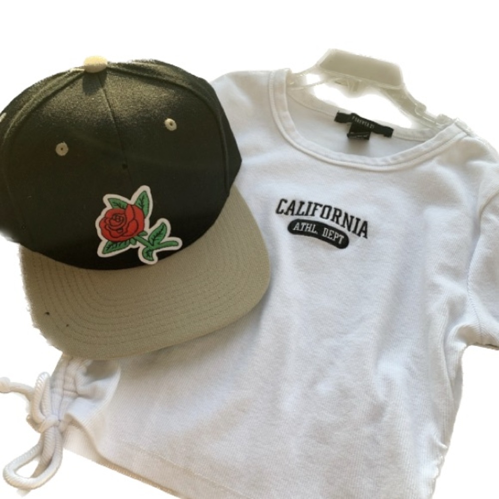 CityHunter Rose Patch Adjustable Cap + Forever 21 T-Shirt “CALIFORNIA AT…